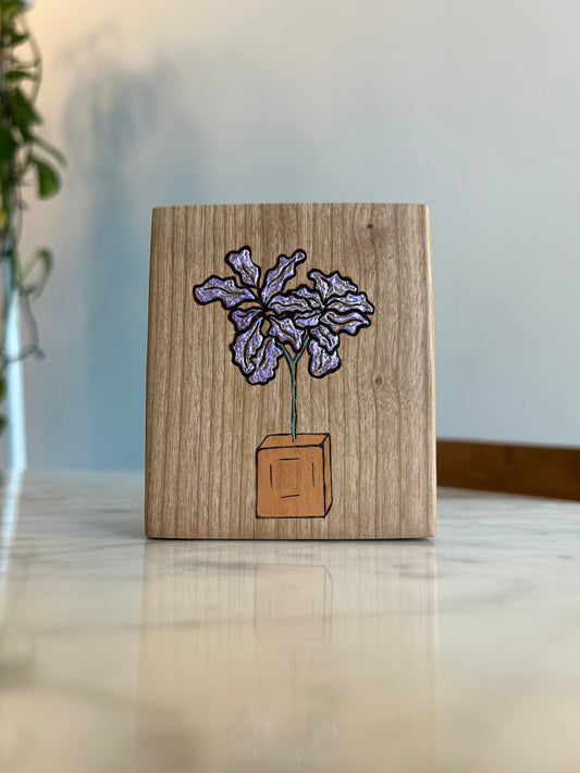 Fiddle Leaf Fig | Pyrography mixed media on cherry wood