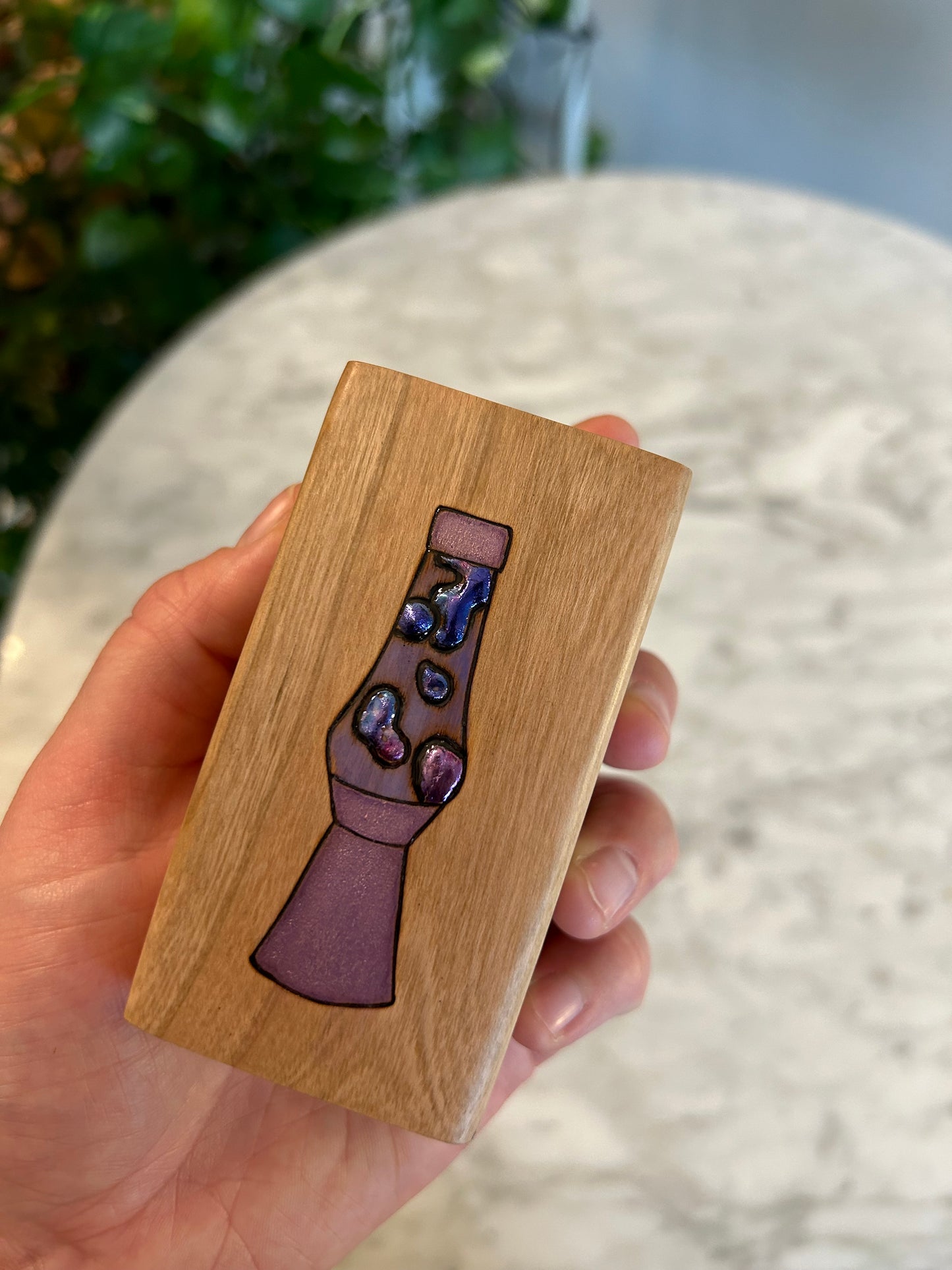 Purple Lava Lamp | Pyrography mixed media on cherry wood