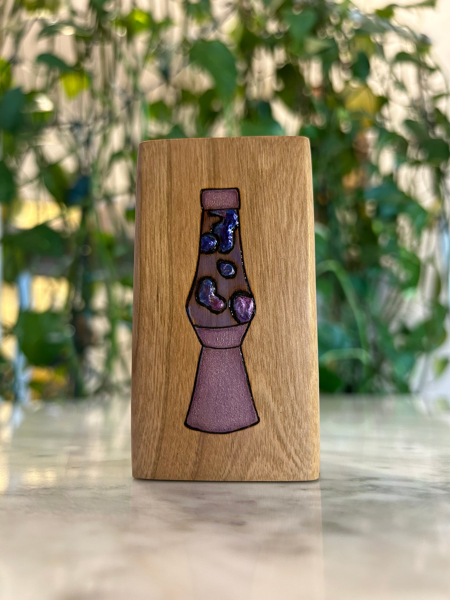Purple Lava Lamp | Pyrography mixed media on cherry wood