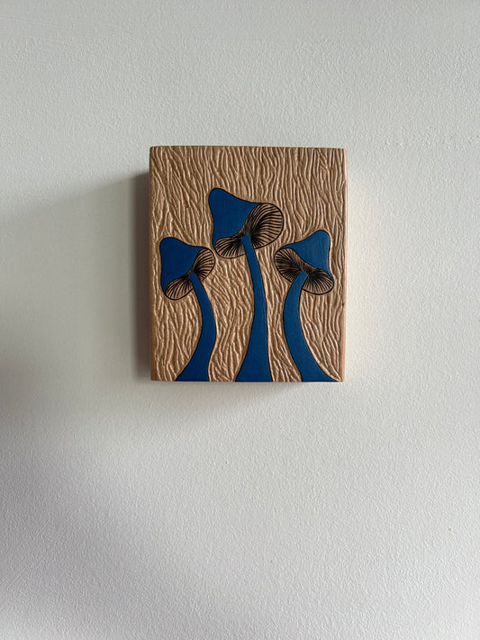 Wavy Blues | Carving and pyrography mixed media on cherry wood