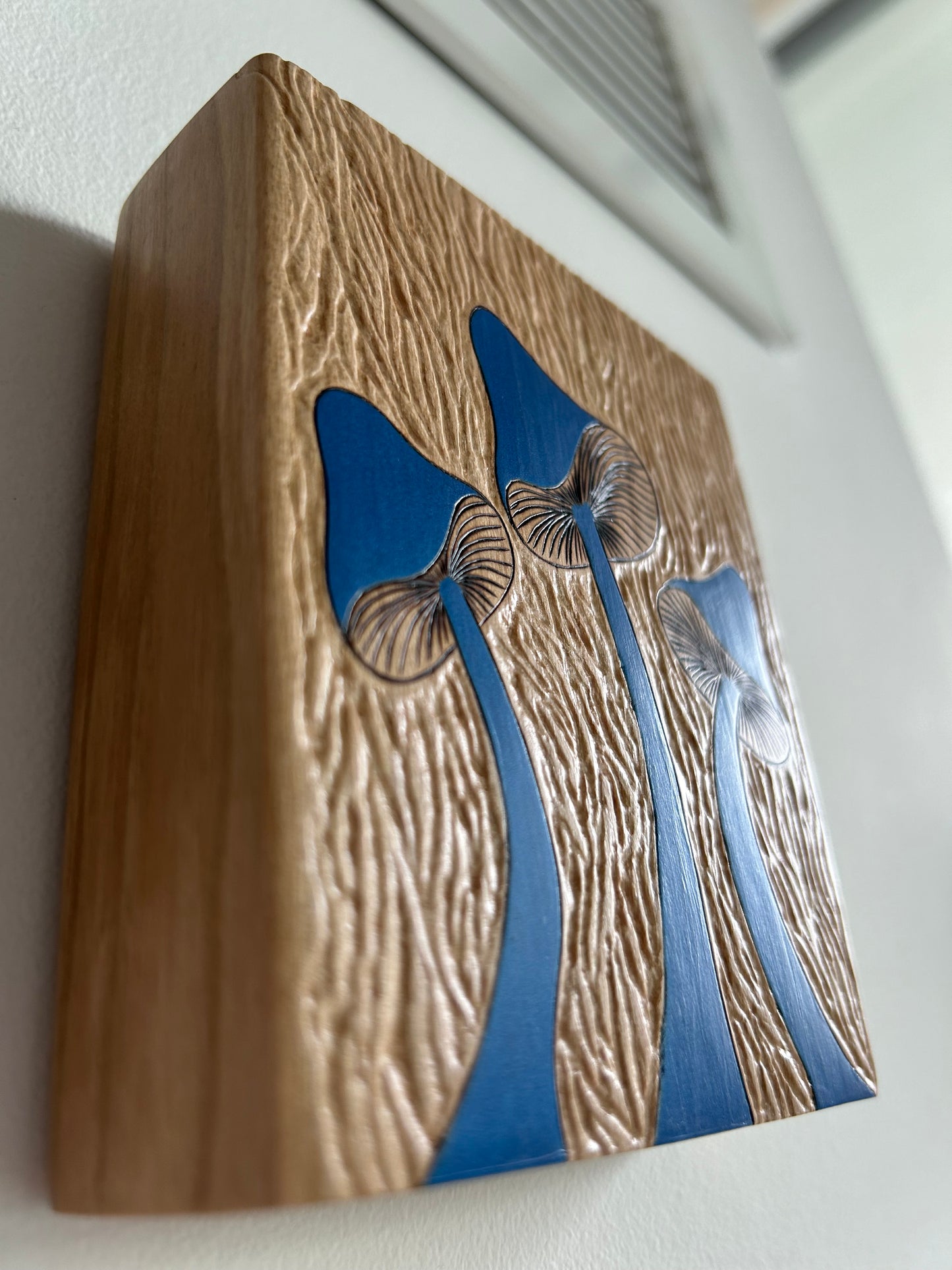 Wavy Blues | Carving and pyrography mixed media on cherry wood
