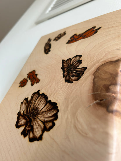 (Into the) Cosmos | Original pyrography mixed media on maple wood