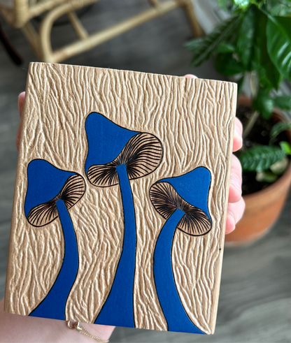 Wavy Blues | Carving and pyrography mixed media on cherry wood
