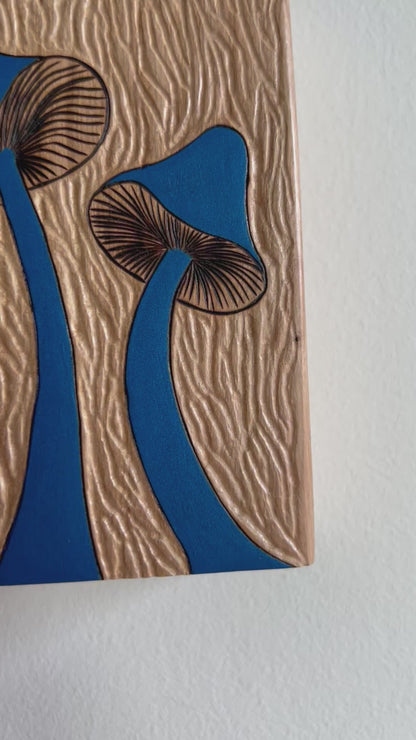 Wavy Blues | Carving and pyrography mixed media on cherry wood